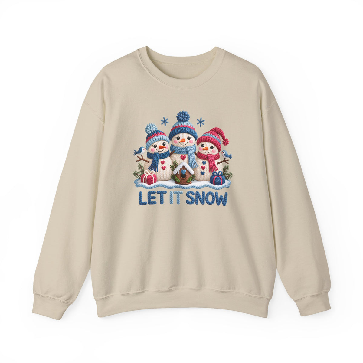Let It Snow Sweatshirt, Cute Knitted Snowmen Christmas Crewneck - 14570