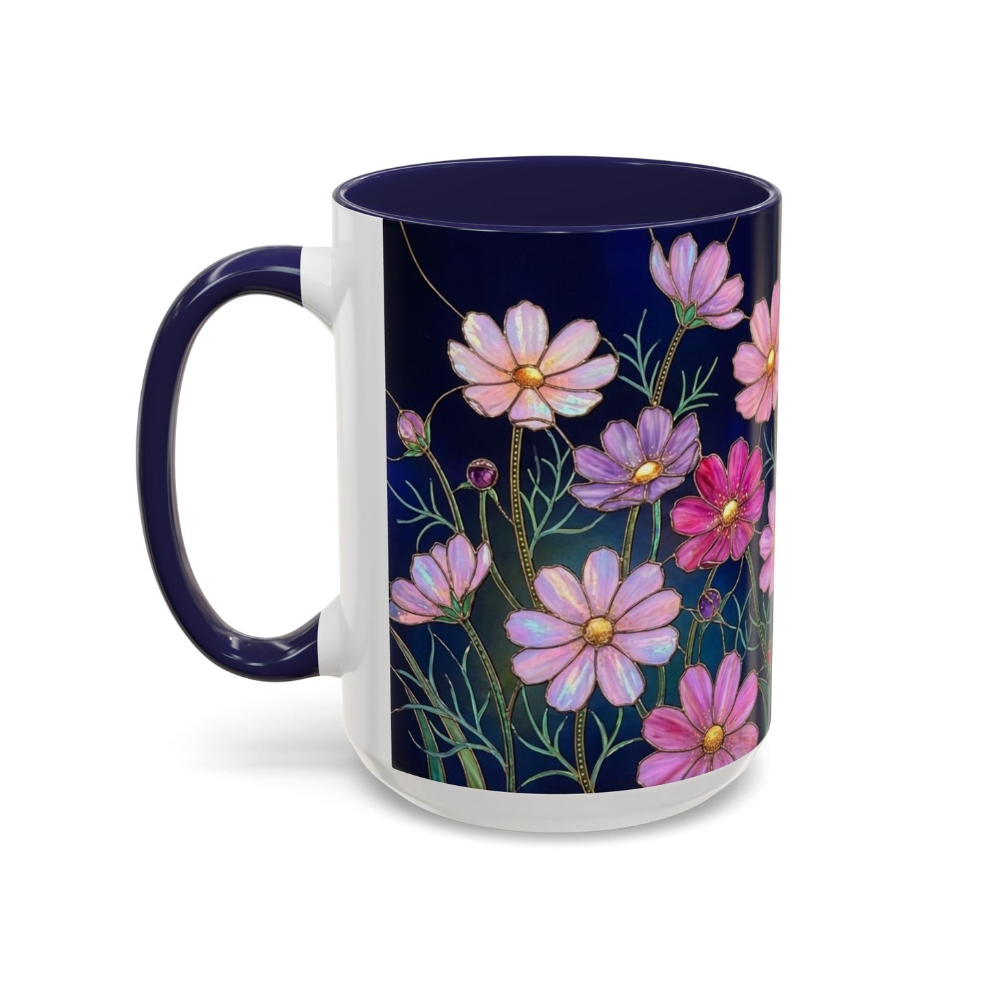 Cosmos Floral Accent Coffee Mug — Stained Glass Design 11/15oz - 14561