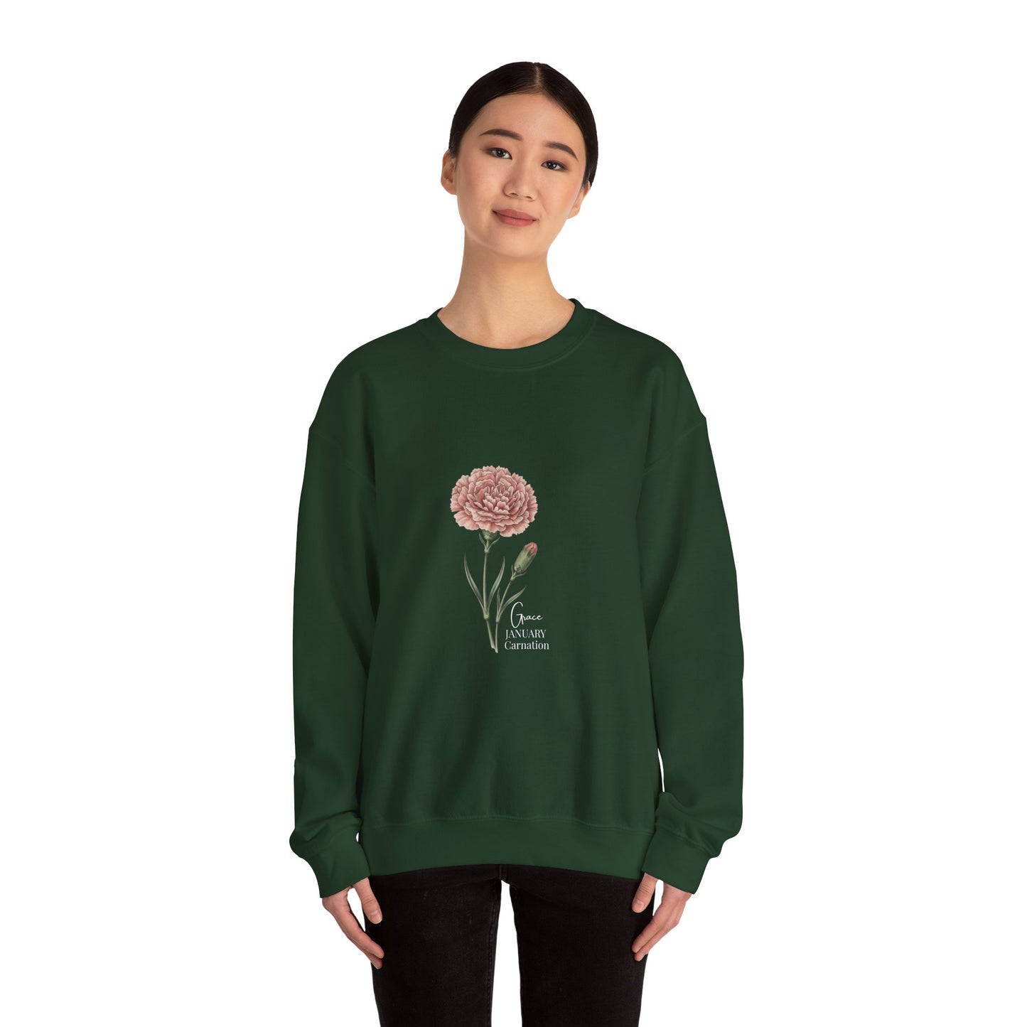 January Carnation Crewneck Sweatshirt — Customizable - 14673