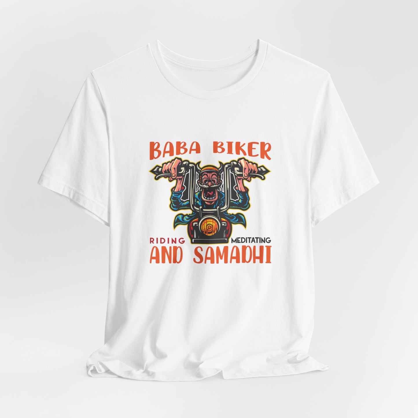 Baba Biker, Riding, Meditating and Samadhi - Unisex Jersey Short Sleeve Tee