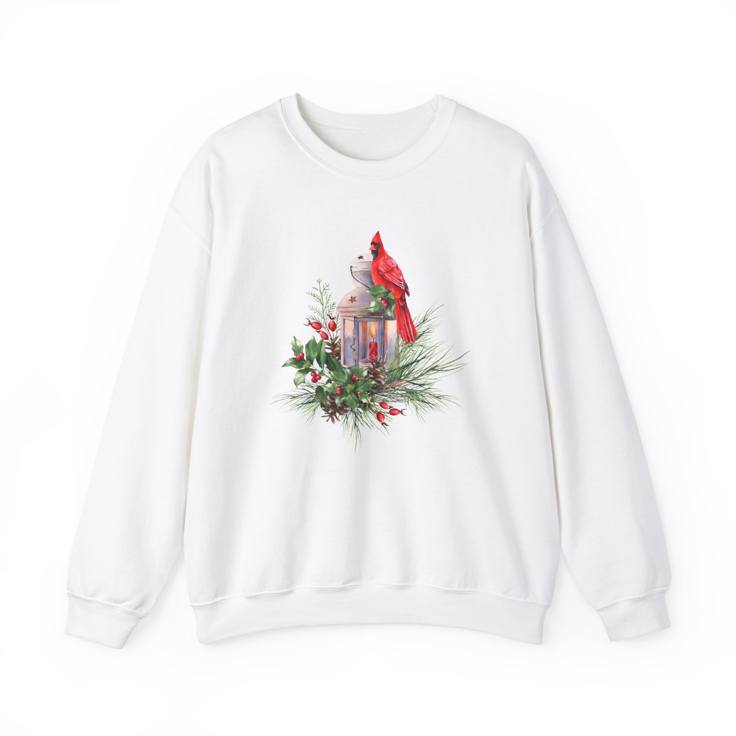 Cardinal Bird, Vintage Lantern, Winter Floral - Unisex Heavy Blend™ Crewneck Sweatshirt - 10370