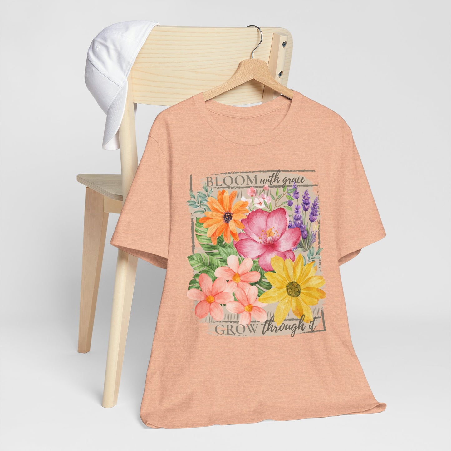 Bloom With Grace Floral T-Shirt, “Grow Through It” Inspirational Women’s Tee - 14943
