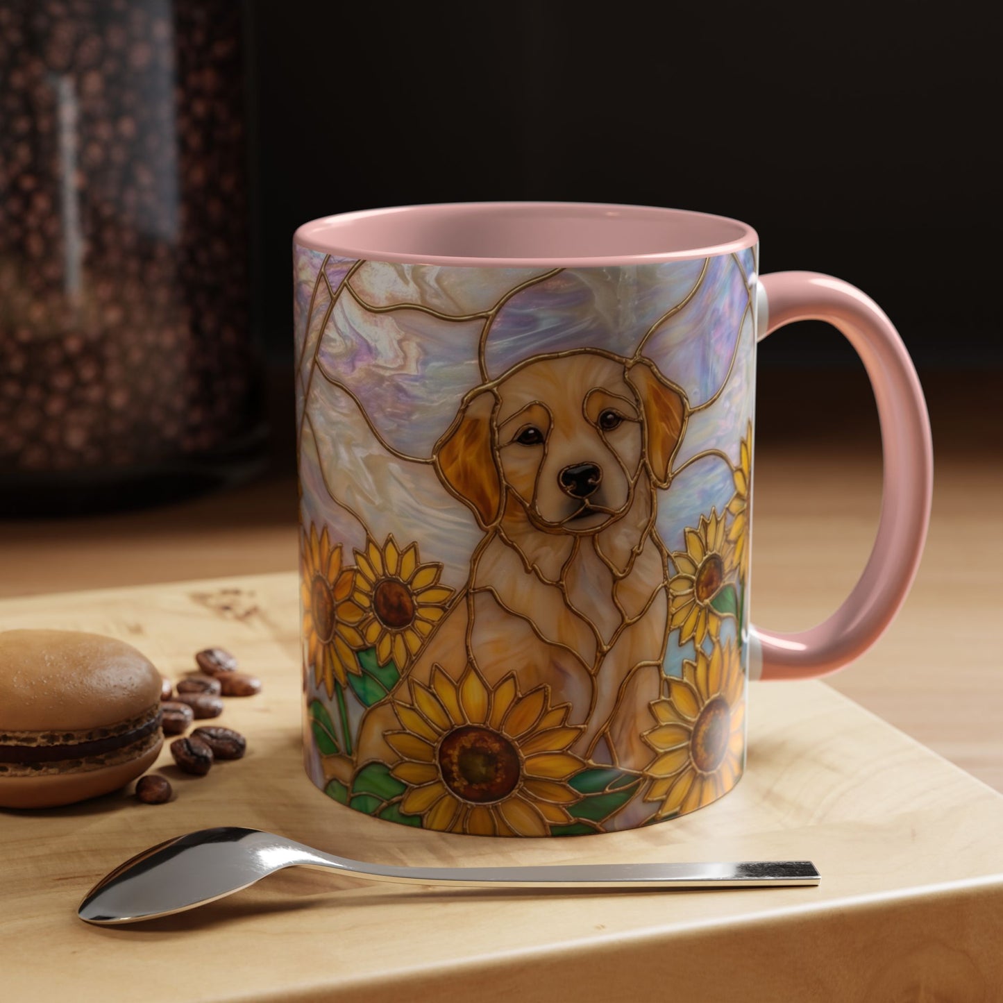 Sunflower Golden Retriever P uppiesAccent Coffee Mug –  Stained Glass Design (11/15 oz) - 14527