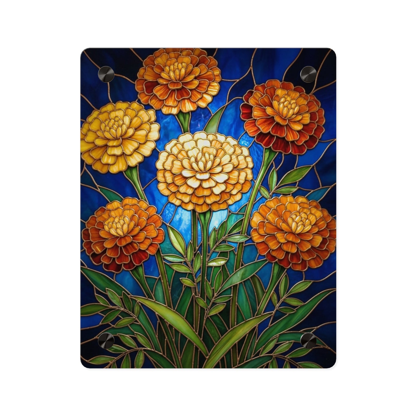 Marigold Bloom Acrylic Wall Art Panel — Botanical Floral Home Decor - 14608