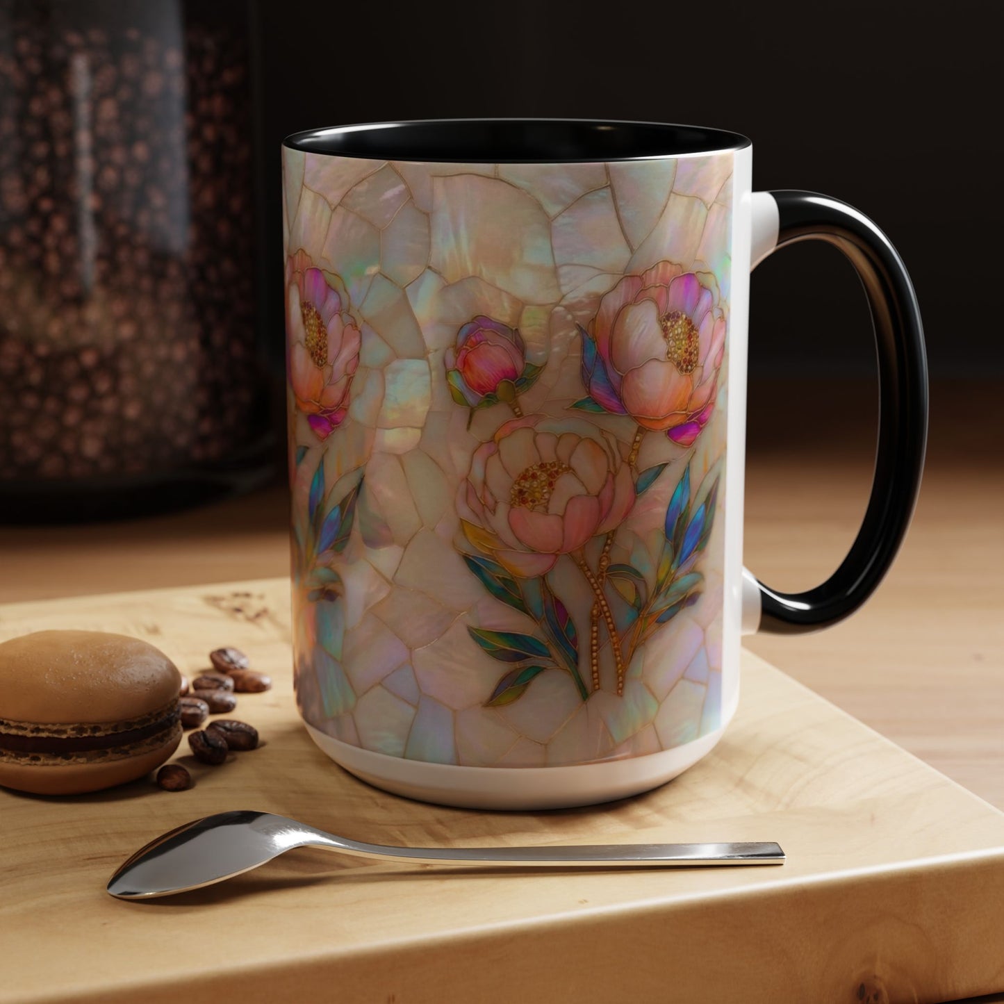 Peony Stained Glass Accent Coffee Mug – Floral Art 11/15oz - 14519