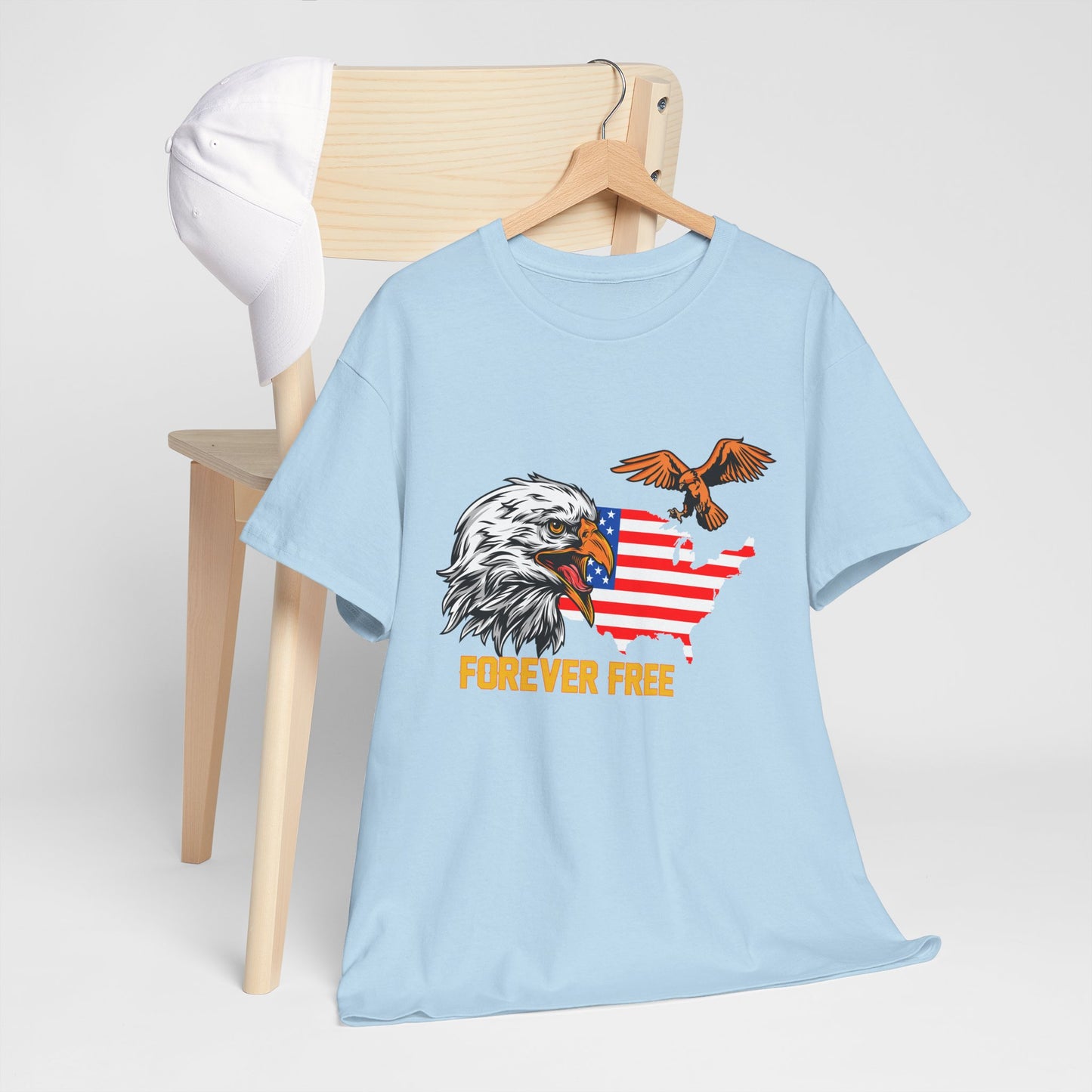 Unisex Heavy Cotton Tee with "Forever Free" Design - Perfect for Patriotic Events, July 4th Celebrations, Gifts, Summer Wear, Casual Outfits - 13692
