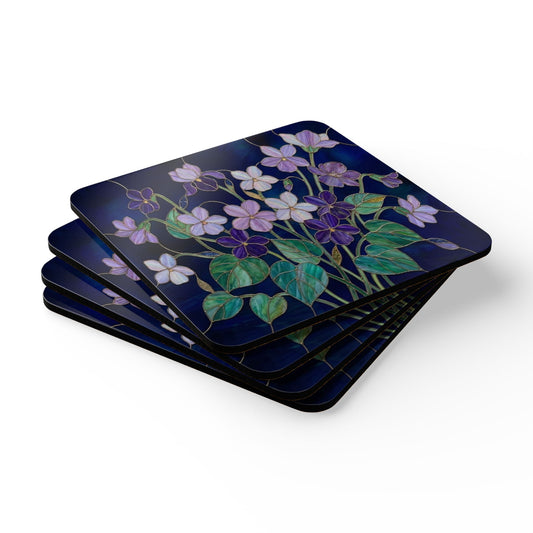 Violet Floral  Cork Coaster Set – Vintage Bouquet Drink Coasters (4-Pack) - 14612