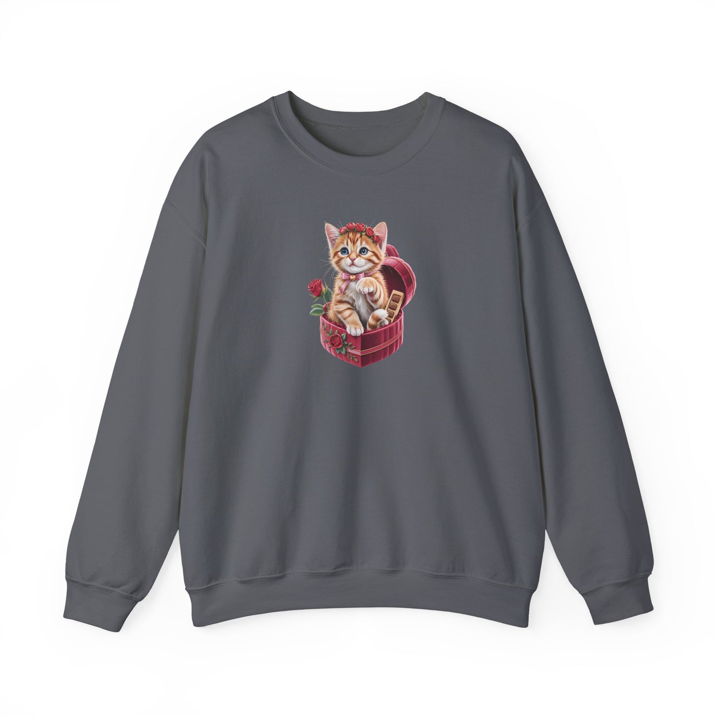 Cute Cat Valentine Sweatshirt – Adorable Cat Illustration Crewneck, Romantic Gift for Cat Lovers - 14774