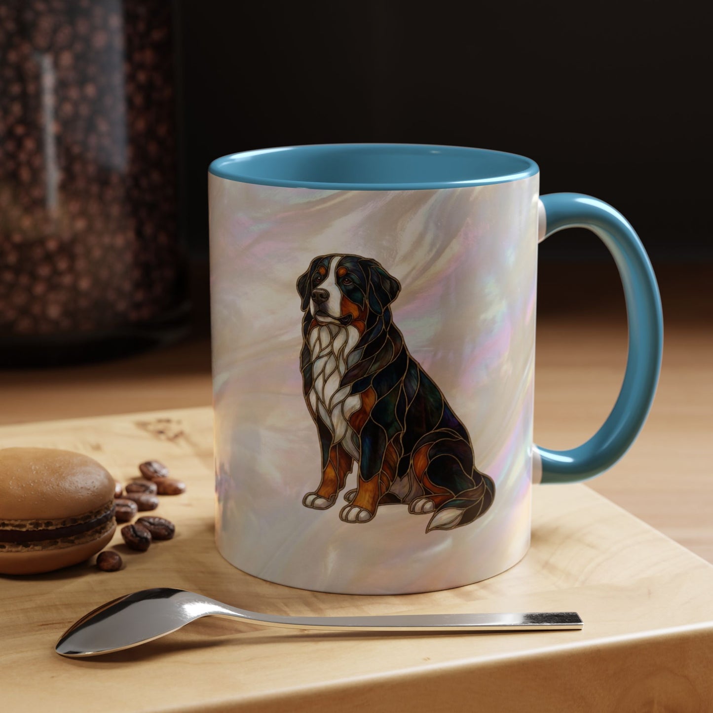 Bernese Mountain Dog Accent Coffee Mug — Stained Glass Design (11/15 oz) - 14617