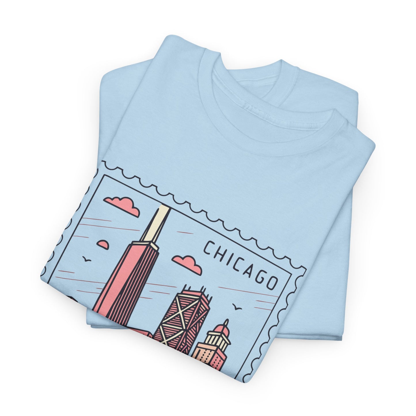 Chicago Skyline Postage Stamp Unisex Heavy Cotton Tee - 12130