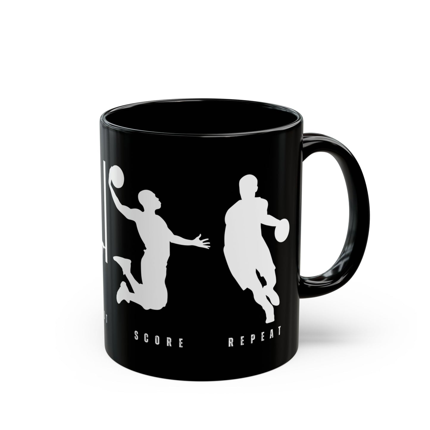 Dribble  Shoot  Score Repeat, Basketball Lovers - Ceramic Black Mug (11oz, 15oz) - 10134