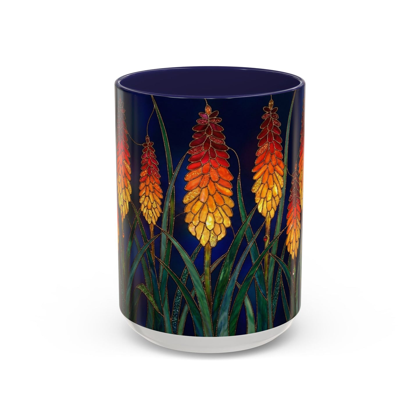 Red Hot Poker Floral Coffee Mug — Stained Glass Design (11/15oz) - 14585