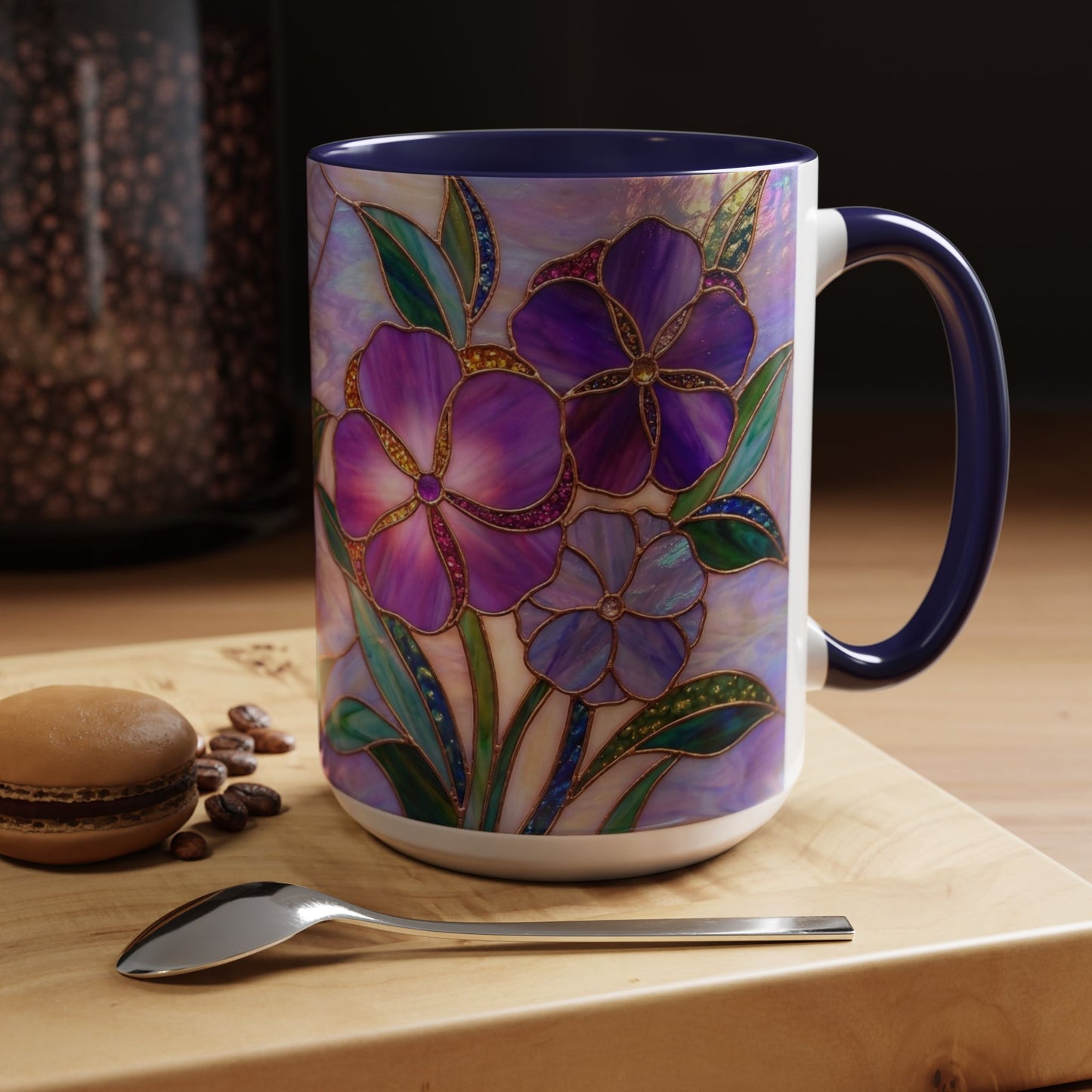 Stained Glass Violet Flowers Accent Coffee Mug, 11/15oz - 14537