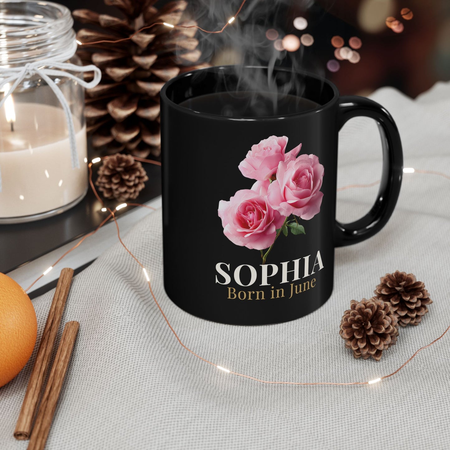 Personalized June Birth Flower Mug – Custom Name Rose Mug, Born in June Birthday Gift for Her -  14900