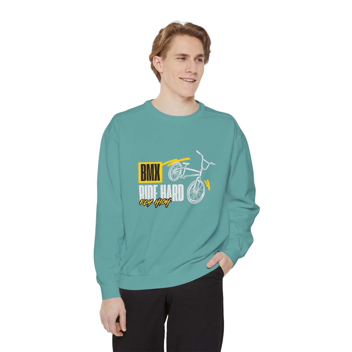 BMX, Ride Hard, Fly High - Unisex Garment-Dyed Sweatshirt - 10684