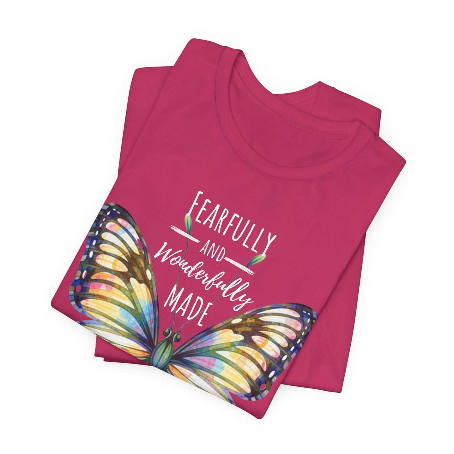 Fearfully and Wonderfully Made Butterfly T-Shirt, Inspirational Floral Faith Tee - 14955