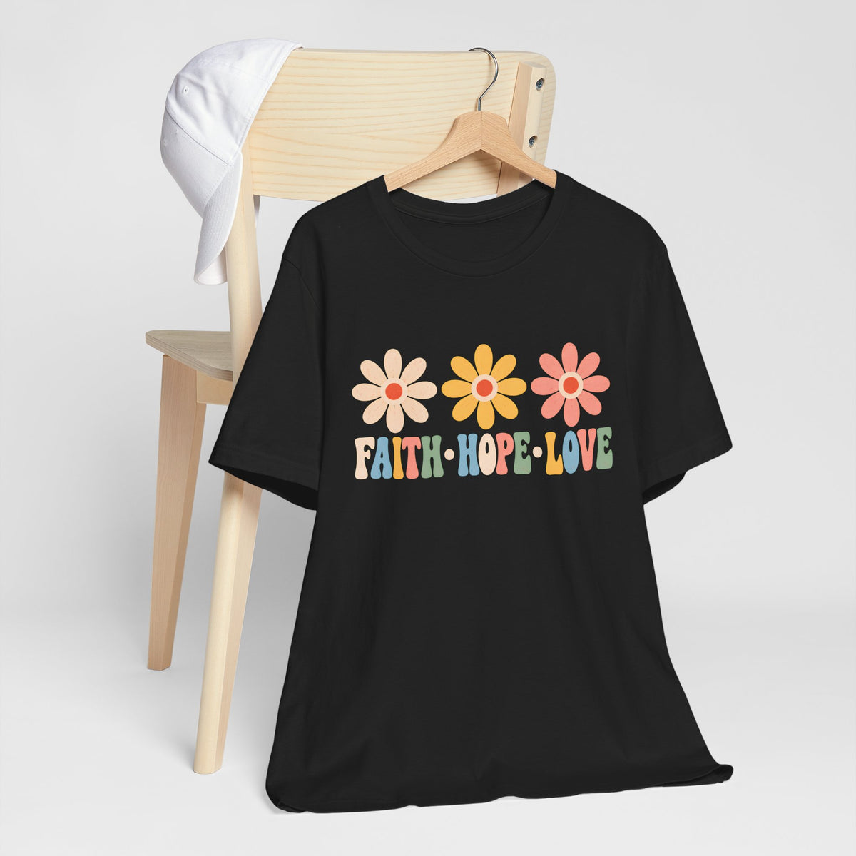 Faith Hope Love Floral T-Shirt, Retro Flower Graphic Tee - 14978