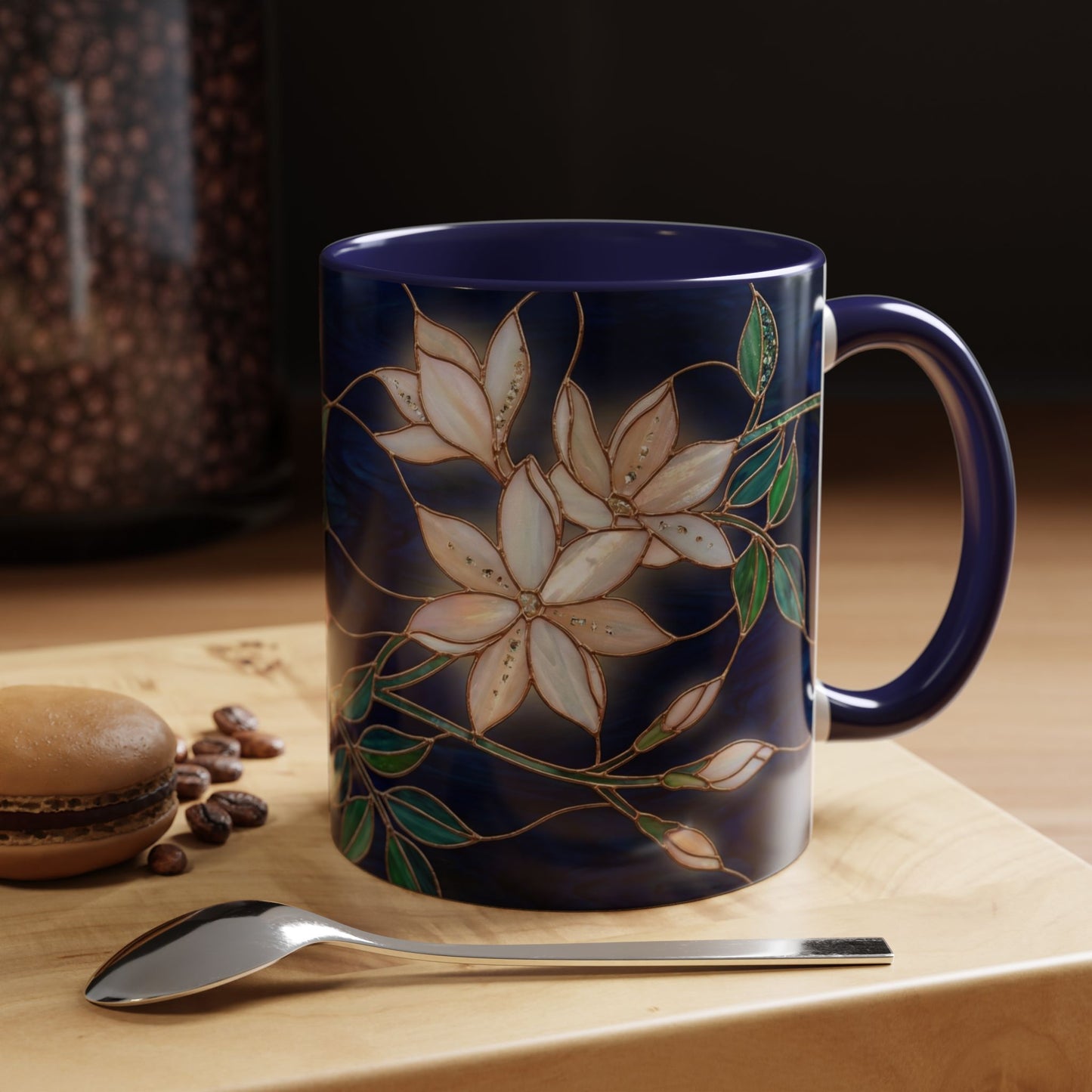 Jasmine Floral Accent Coffee Mug —  Stained Glass Design (11/15oz) - 14573