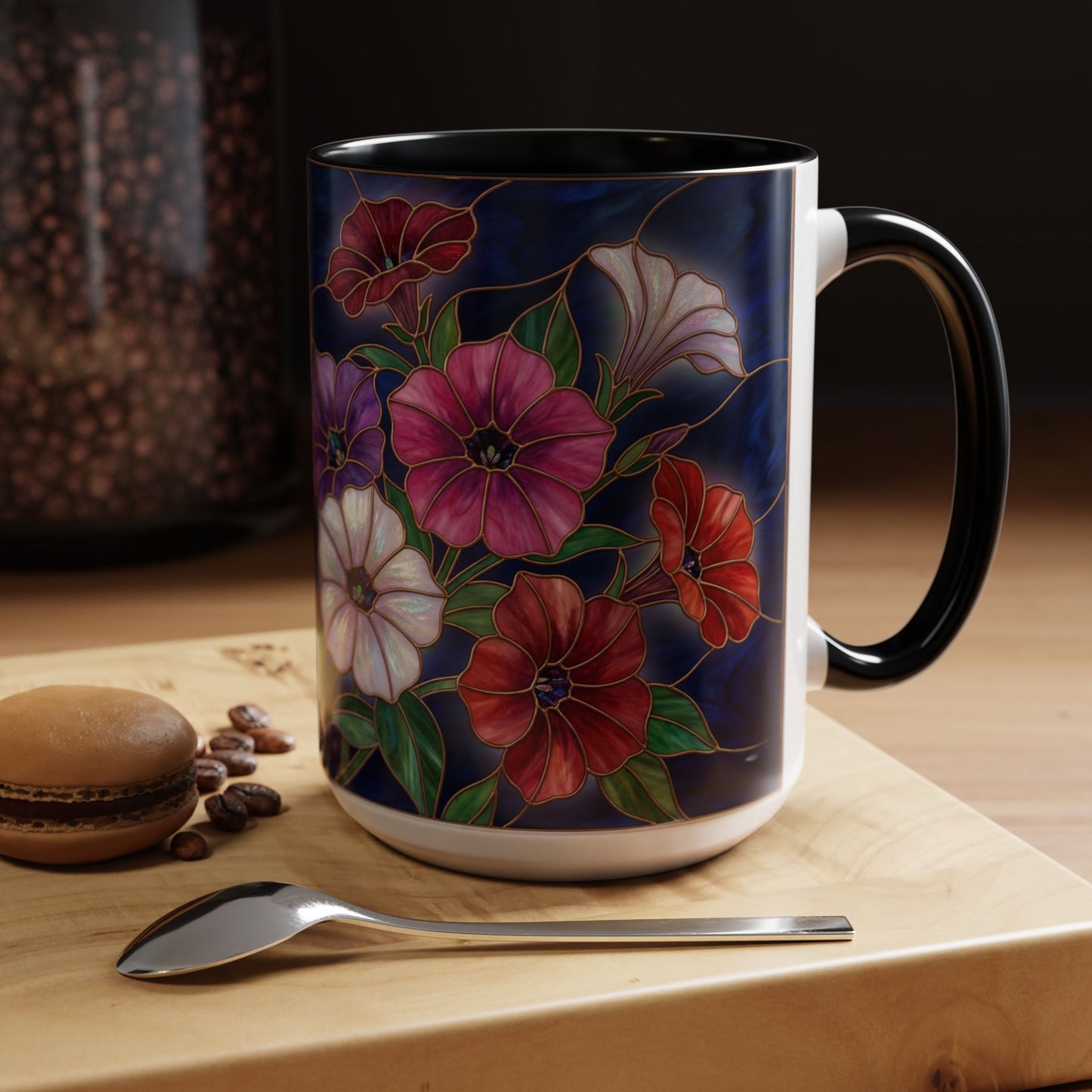Petunia Floral Accent Coffee Mug – Stained-Glass  Design (11/15oz) - 14581