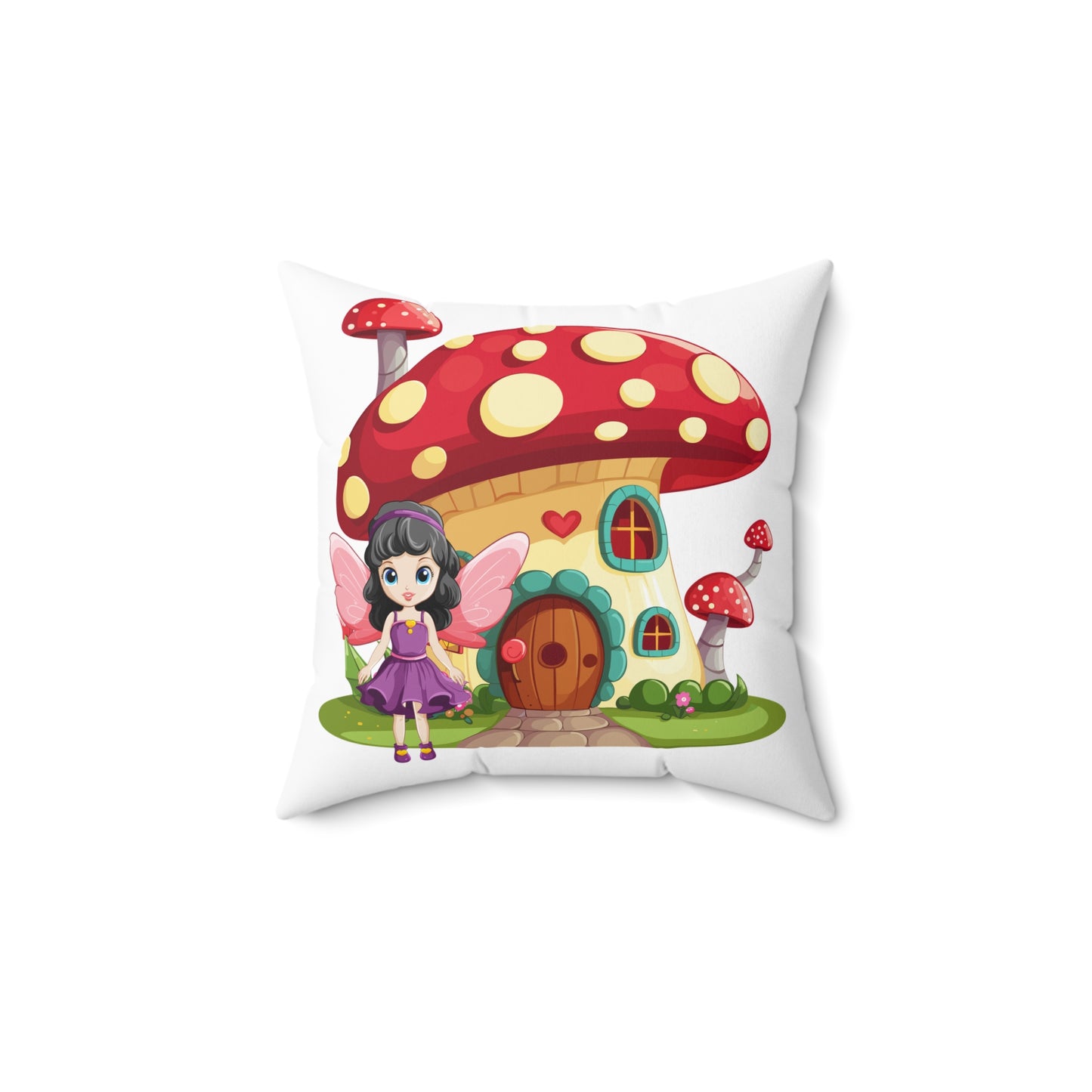 Fairy Mushroom House - Spun Polyester Square Pillow