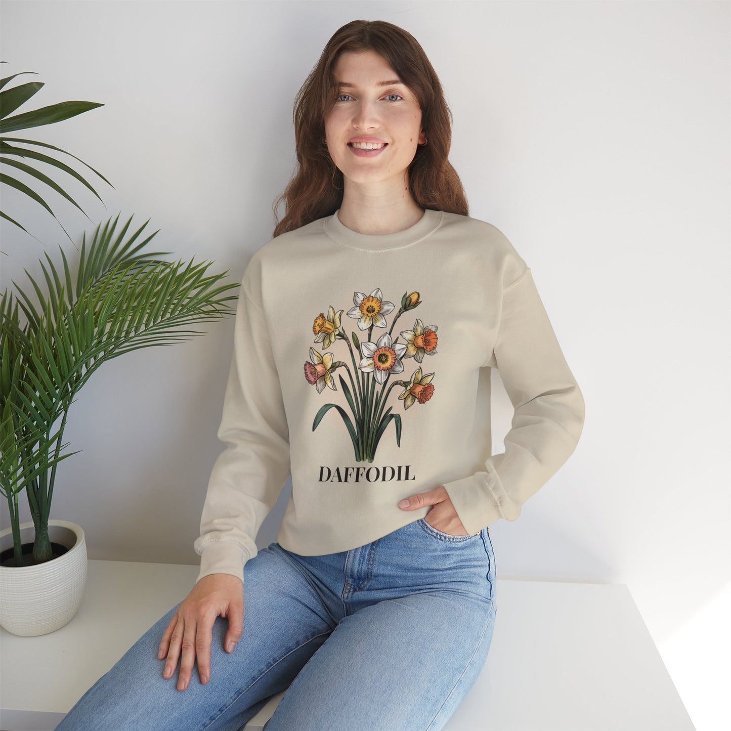 March Birth Flower Daffodil Sweatshirt — Vintage Botanical Floral Crewneck Gift - 14824