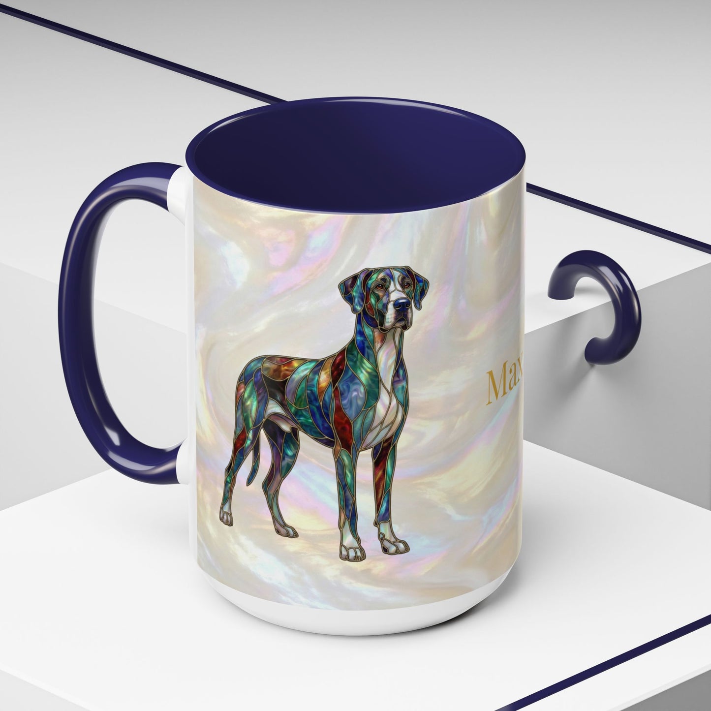 Personalized Great Dane Dog Mug — Stained Glass Design (11/15 oz) - 14550