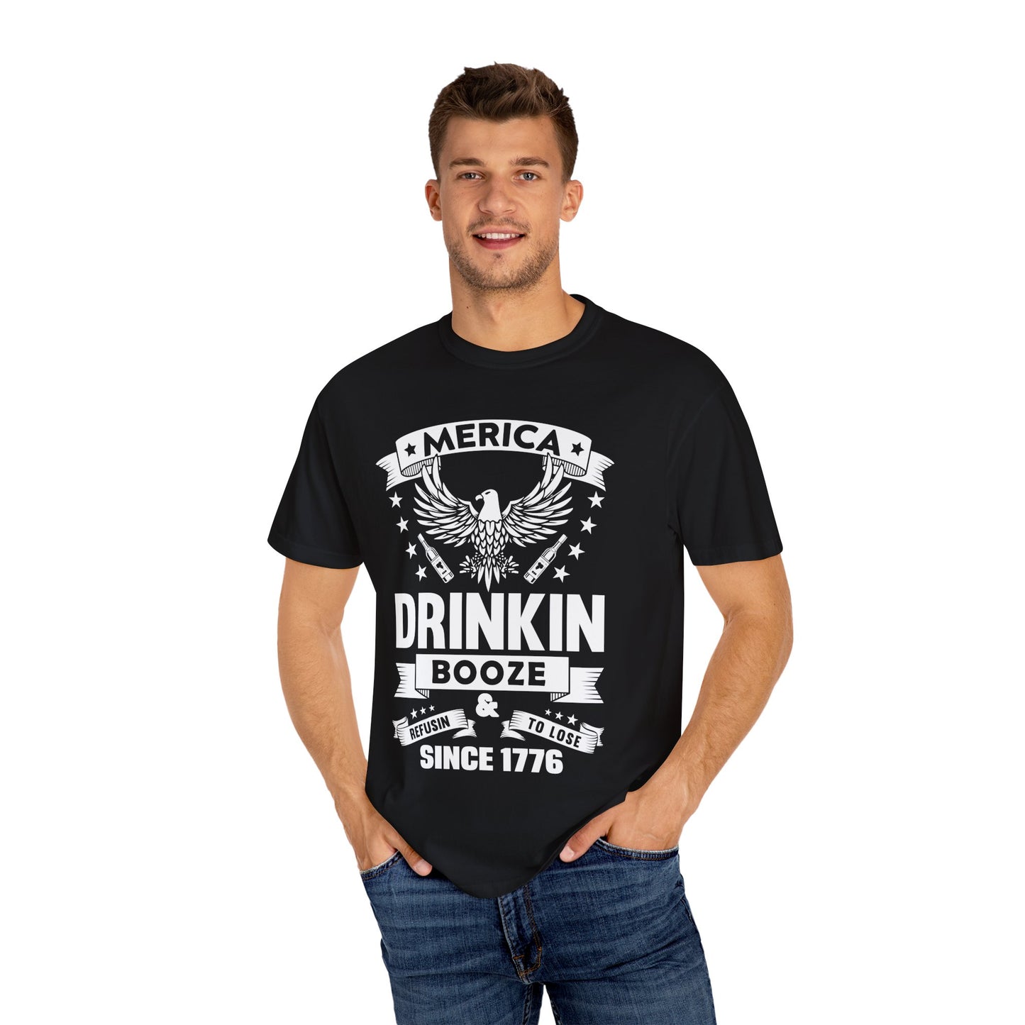 Patriotic Graphic Tee, Unisex Vintage T-shirt, Amerca Drinking Booze Shirt, Independence Day Gift, Casual Wear, Freedom Fashion - 13788