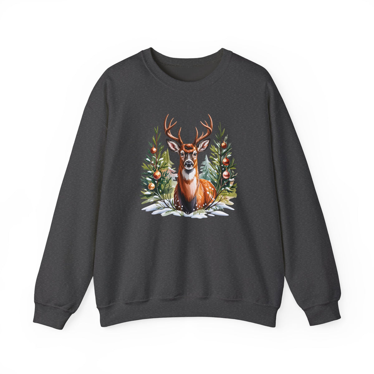 Christmas Deer Sweatshirt, Vintage Woodland Holiday Crewneck - 14562