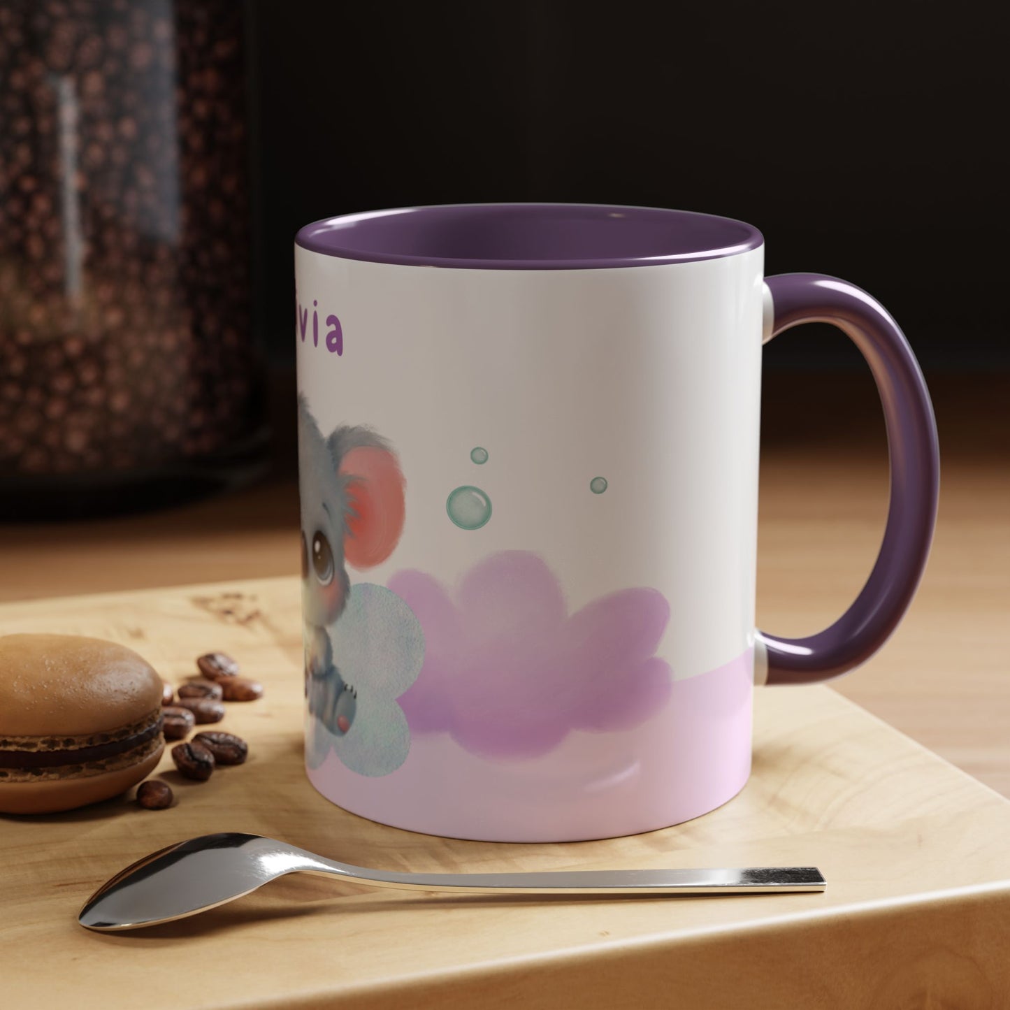Cute Koala, Olivia, Name Customizable - Accent Coffee Mug (11, 15oz) - 11006
