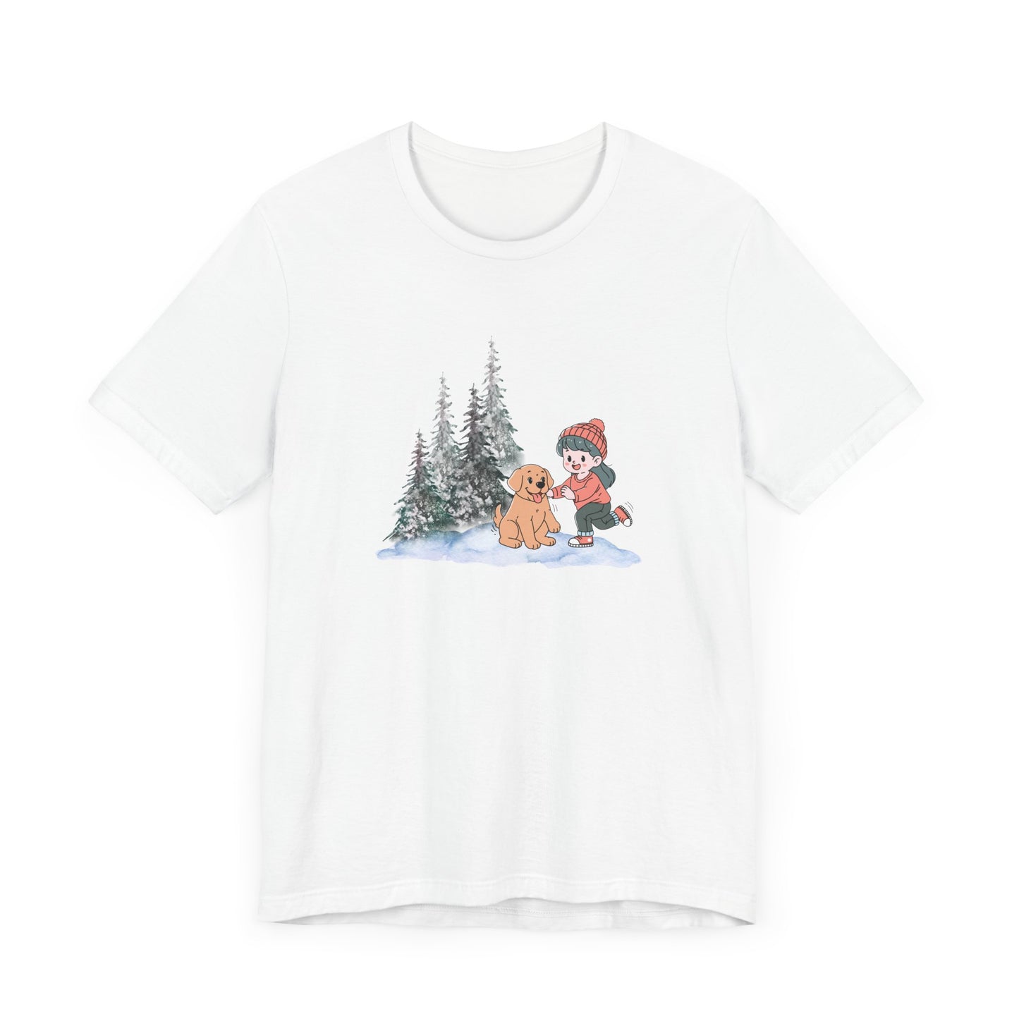 Winter Trees, Girl & Puppy - Unisex Jersey Short Sleeve Tee - 10279