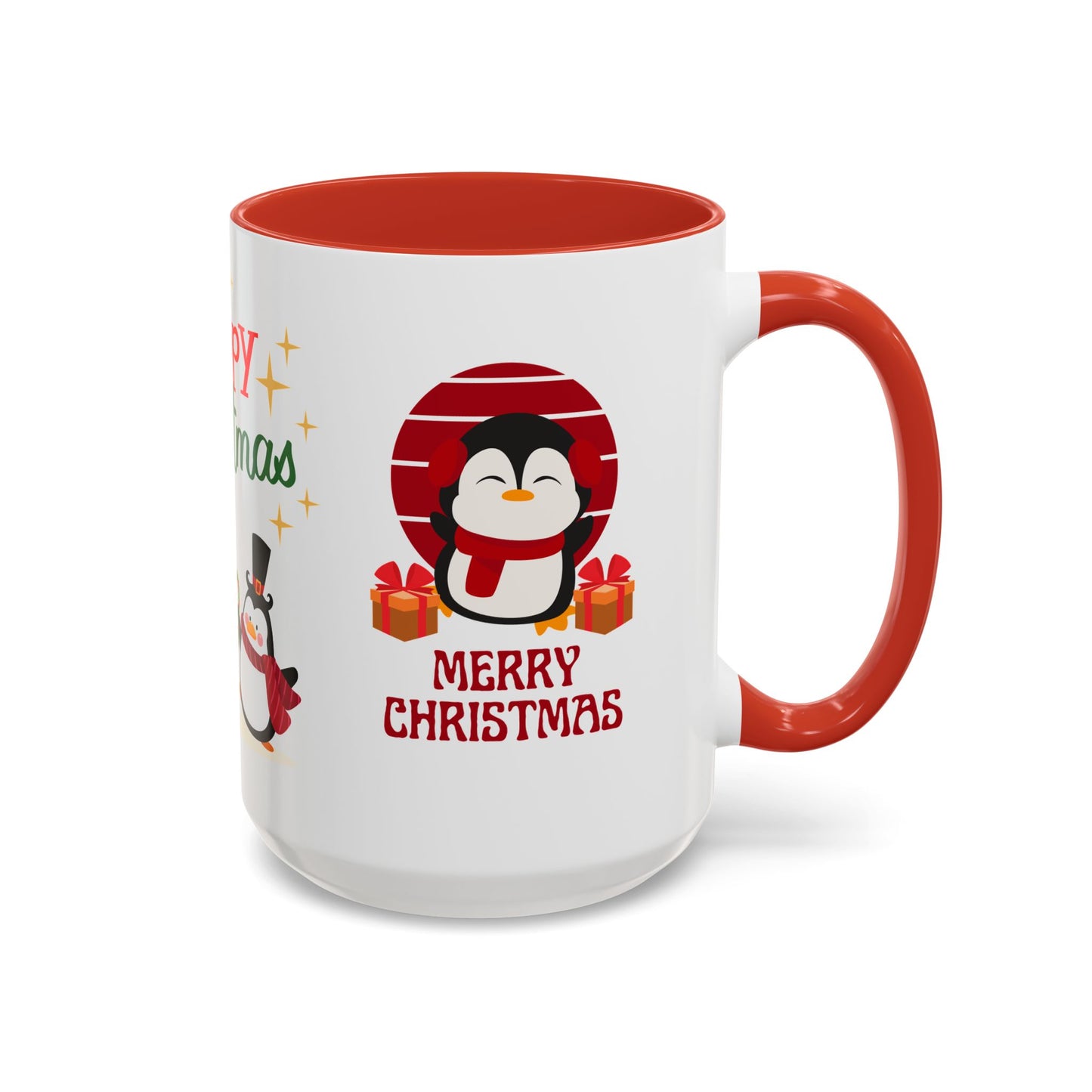 Penguins, Merry Christmas - Accent Coffee Mug (11, 15oz)