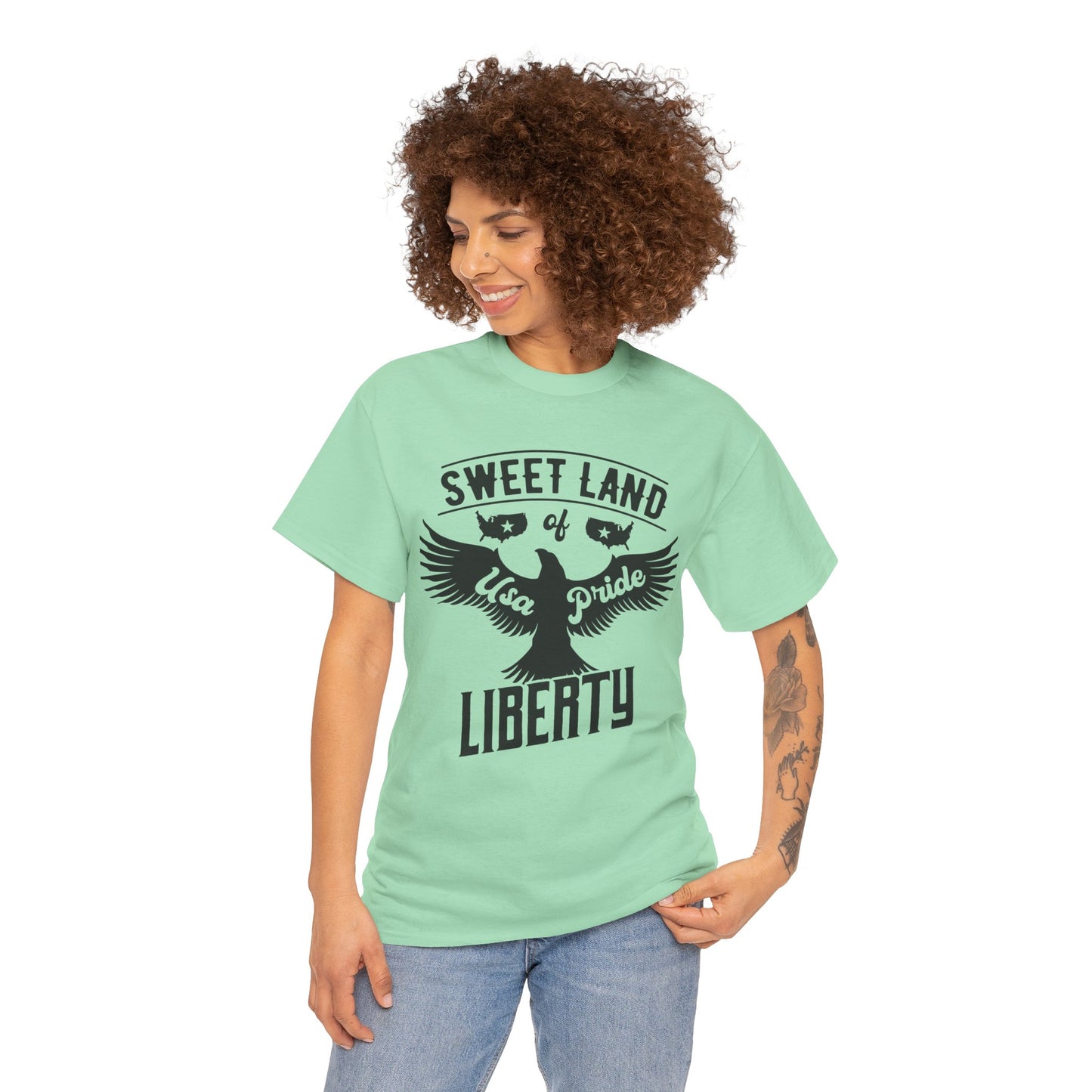 Sweet Land of Liberty Design, Unisex Heavy Cotton Tee: Patriotic T-shirt, Gift for Freedom Lovers, Casual Wear, Independence Day Shirt - 13492