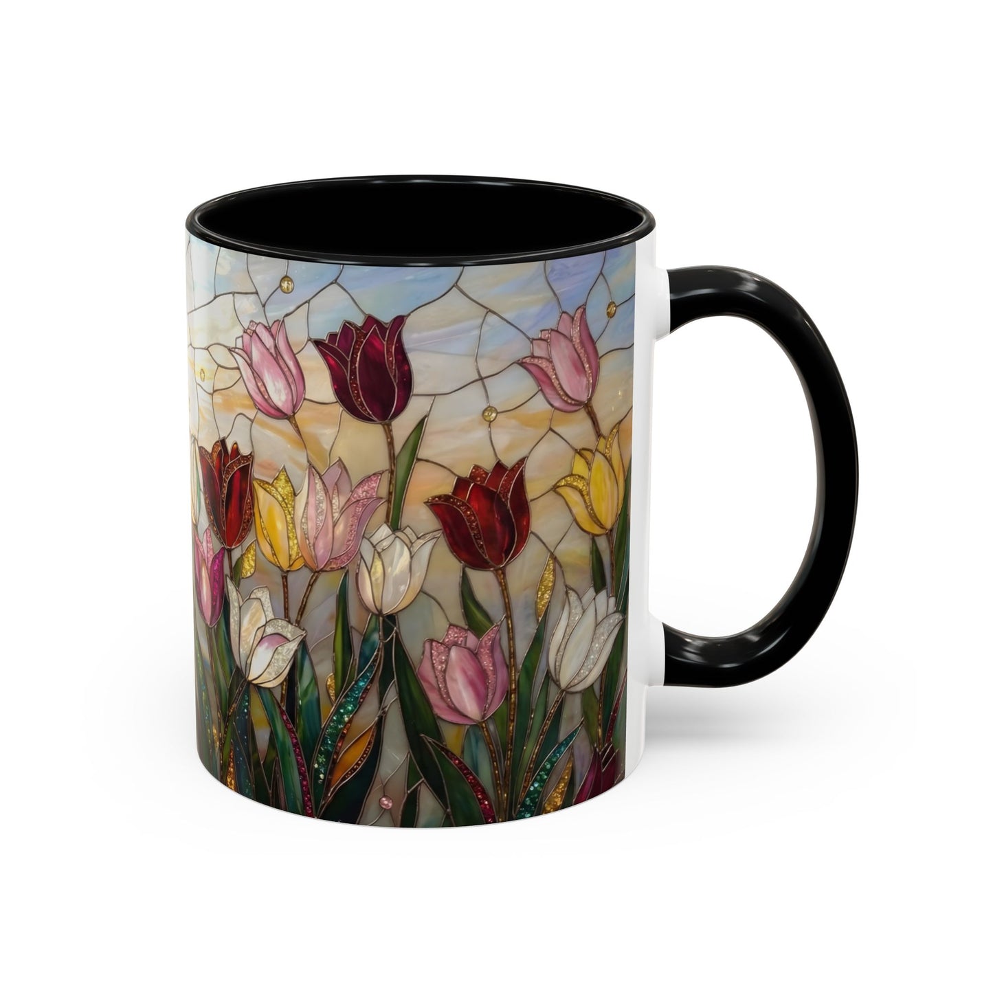Tulip Stained Glass Accent Coffee Mug — Floral Spring Tea & Coffee Cup (11/15oz) - 14525