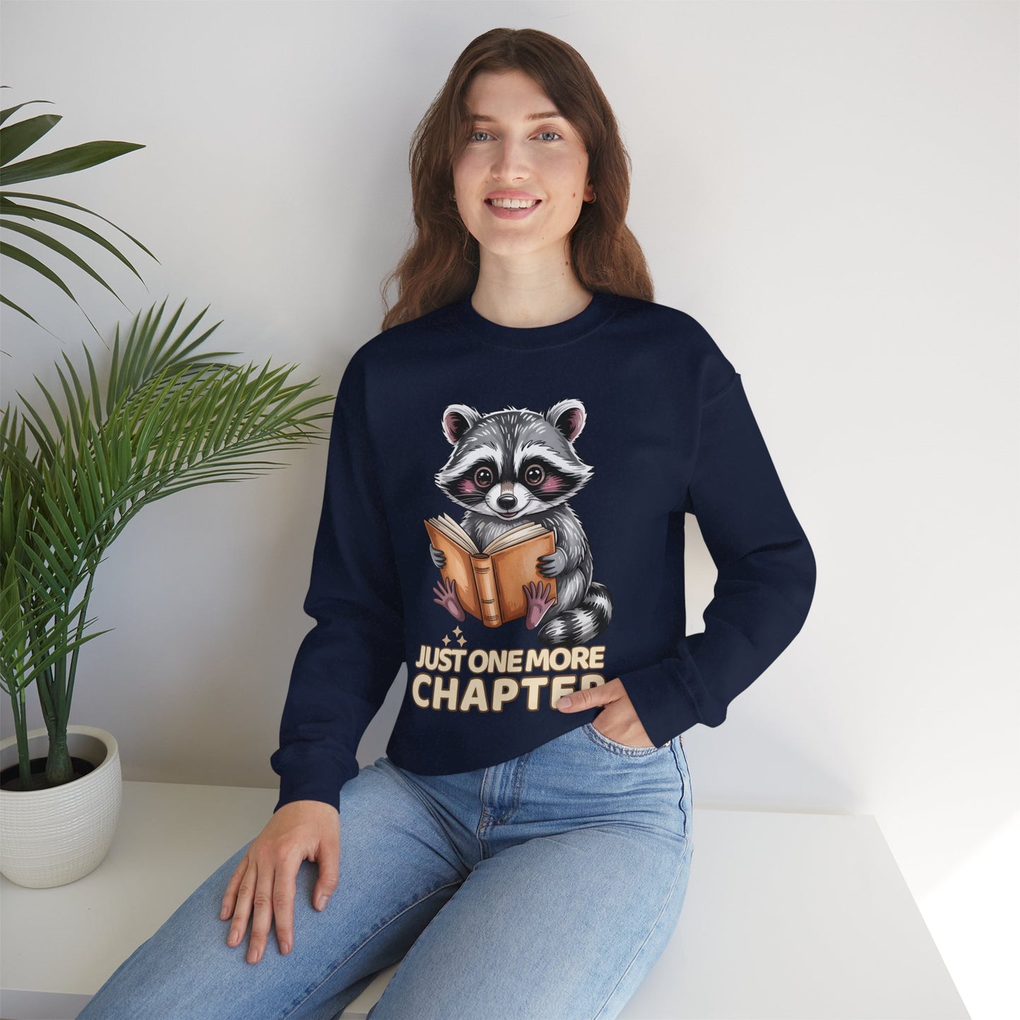 Just One More Chapter Sweatshirt – Cute Raccoon Reading Graphic, Book Lover Gift for Teacher or Librarian - 14791