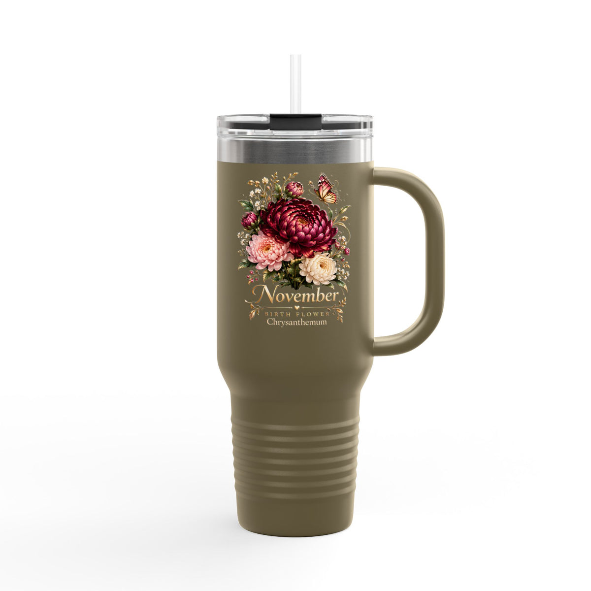 November Birth Flower 40oz Tumbler, Personalized Chrysanthemum Travel Mug - 14551
