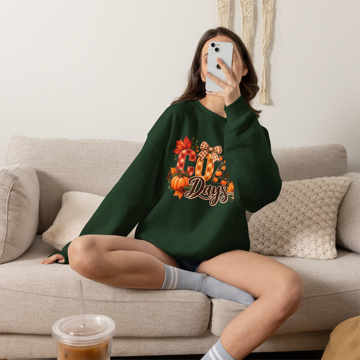 Cozy Days Sweatshirt,  Fall Pumpkin & Plaid Crewneck - 14525