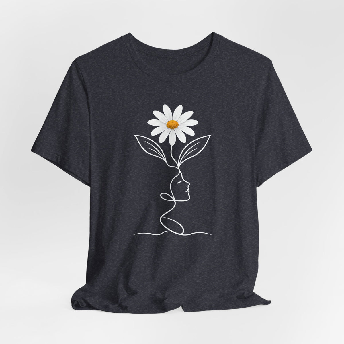 Daisy Woman Face T-Shirt, Minimalist Floral Line Art Tee - 14522