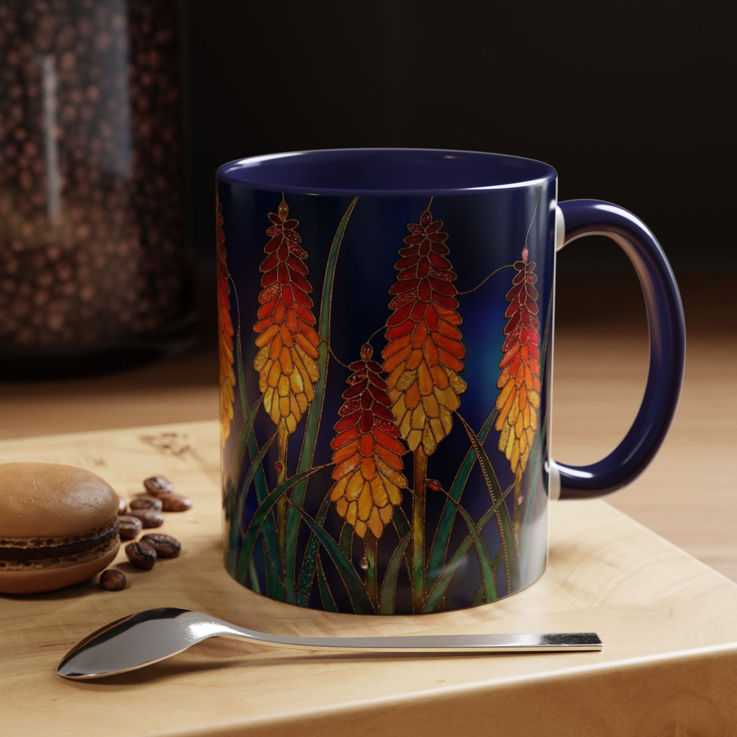 Red Hot Poker Floral Coffee Mug — Stained Glass Design (11/15oz) - 14585