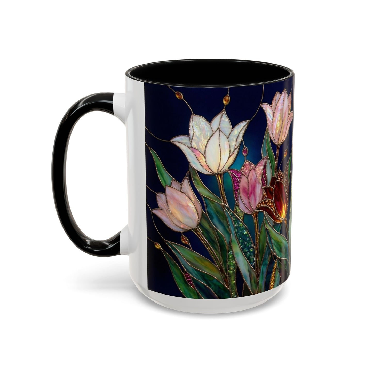 Tulip Floral Art Accent Coffee Mug — Stained Glass Design (11/15oz) - 14592