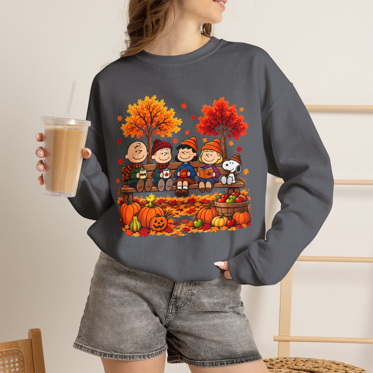 Fall Friends Crewneck Sweatshirt, Cute Autumn Pumpkin Patch Design - 14999