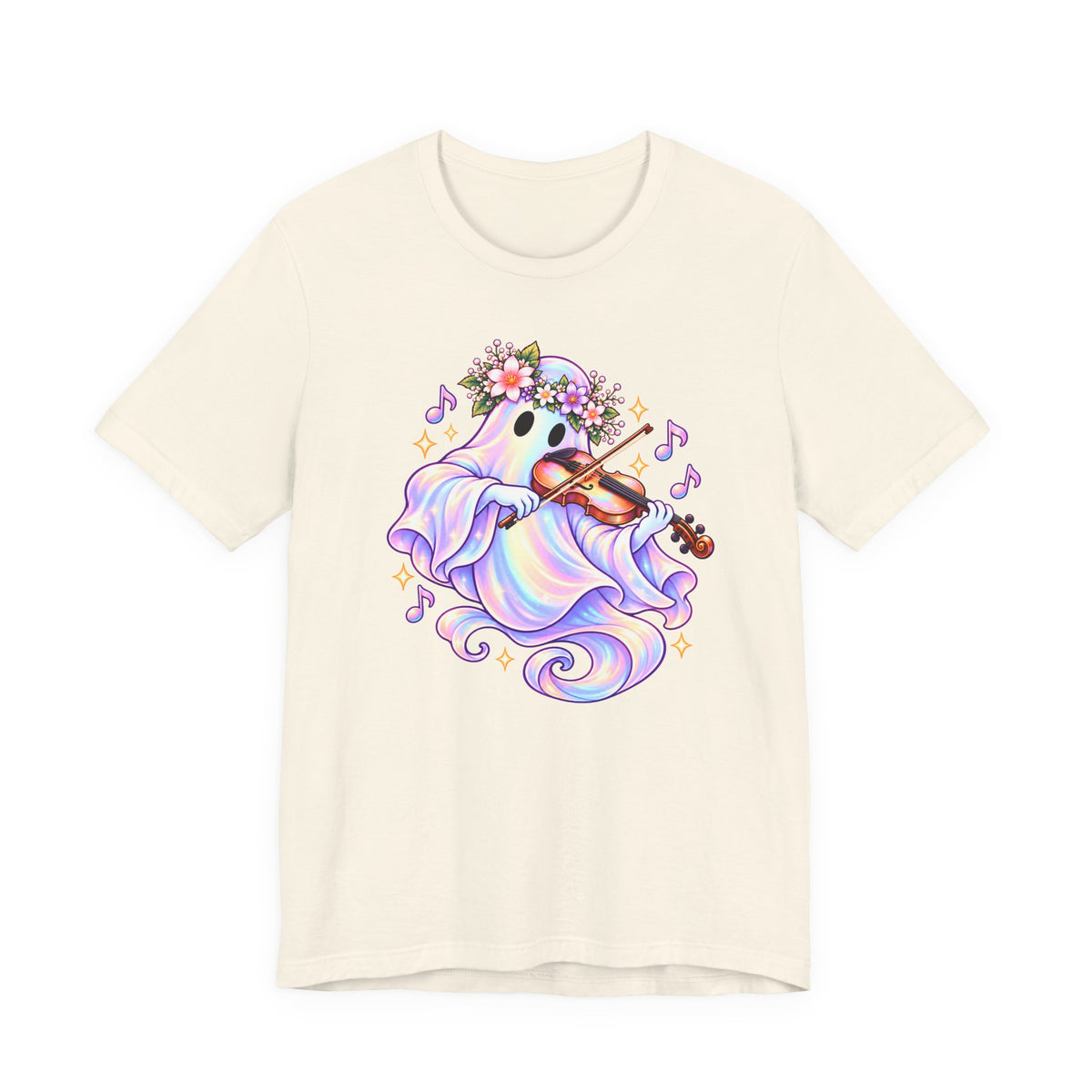 Ghost Violin T-Shirt, Cute Pastel Floral Music Lover Tee - 14528