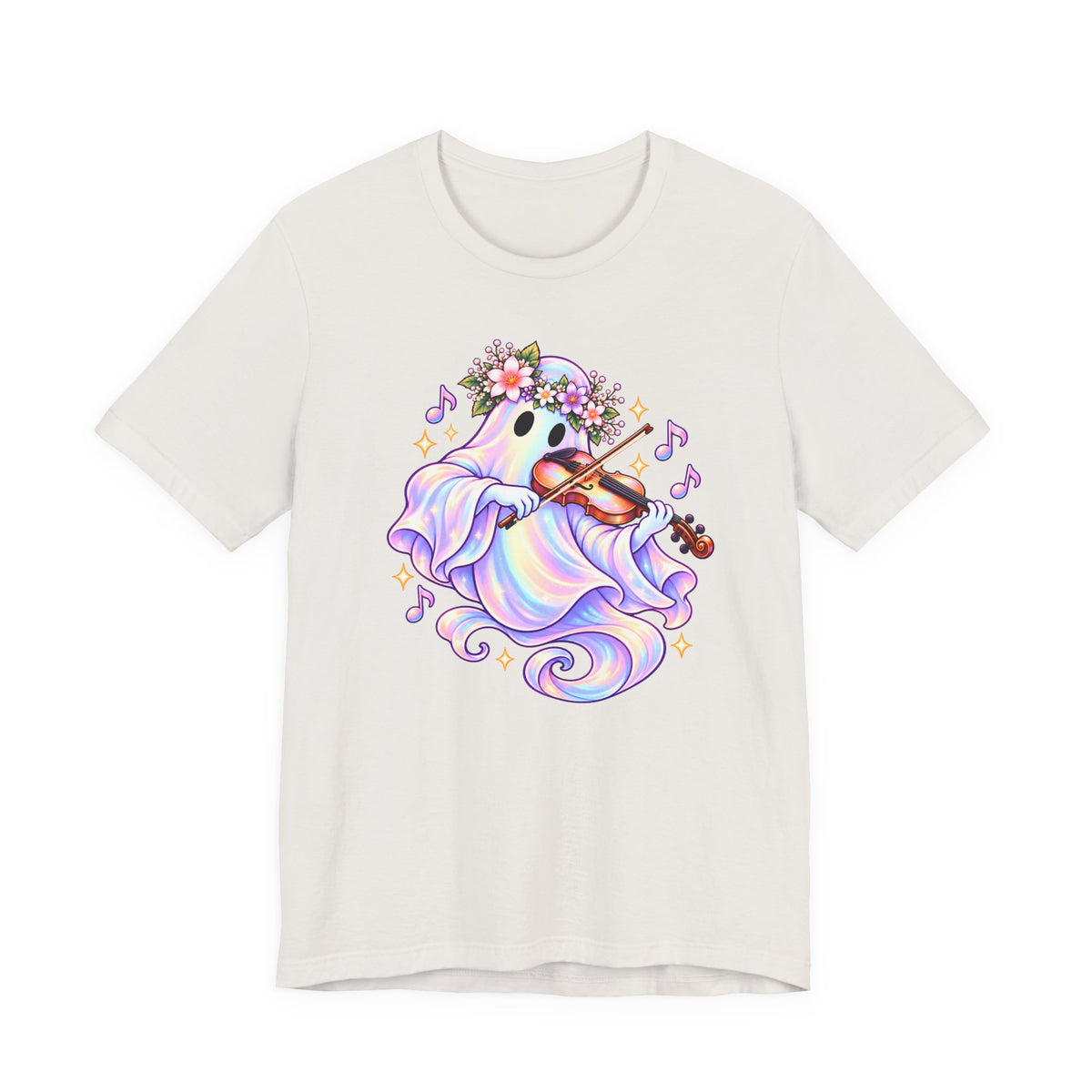 Ghost Violin T-Shirt, Cute Pastel Floral Music Lover Tee - 14528