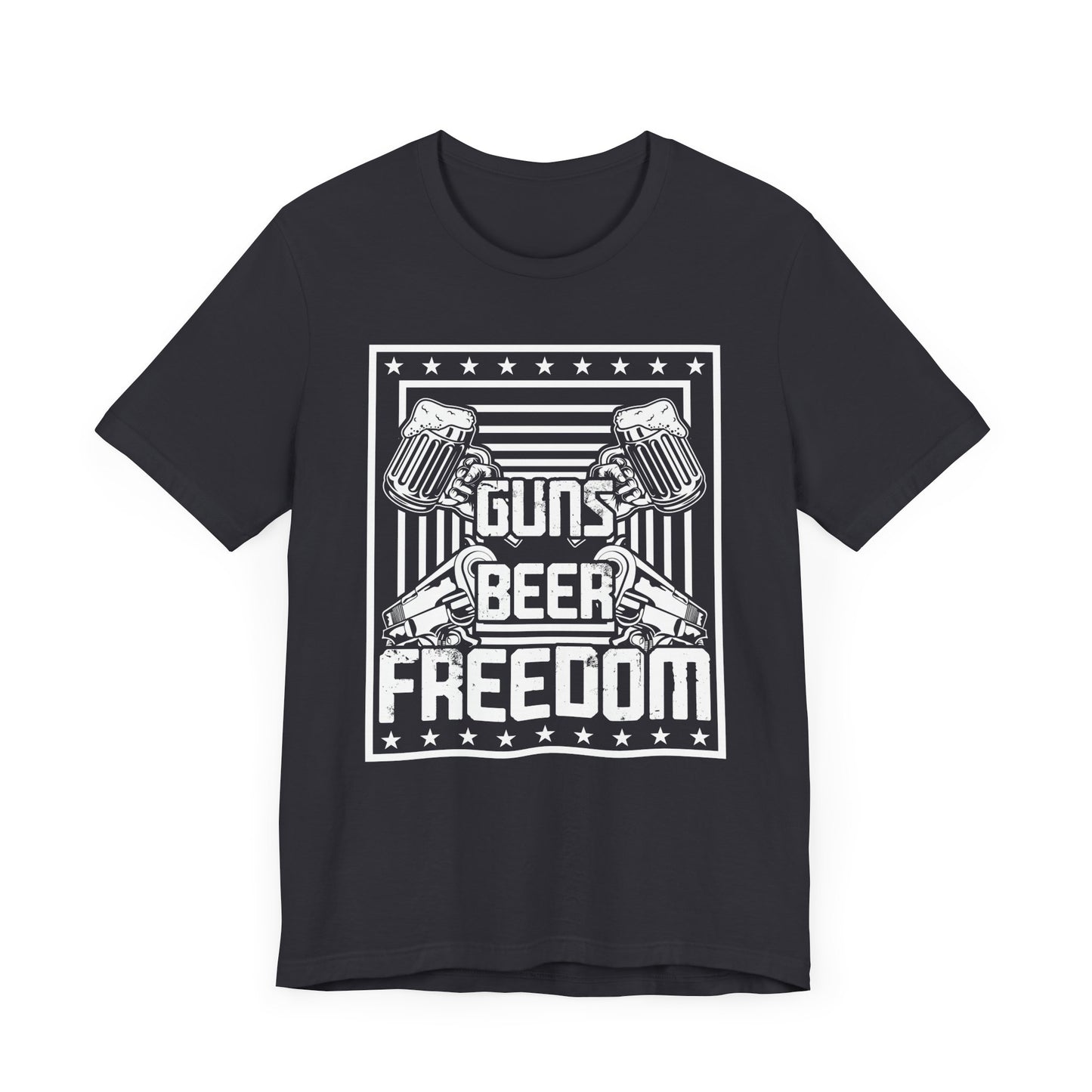 4th of July, Guns Beer Freedom Unisex Tee, Casual Shirt, Patriotic Apparel, Gift for Him, Party Tee, Everyday Wear - 13598