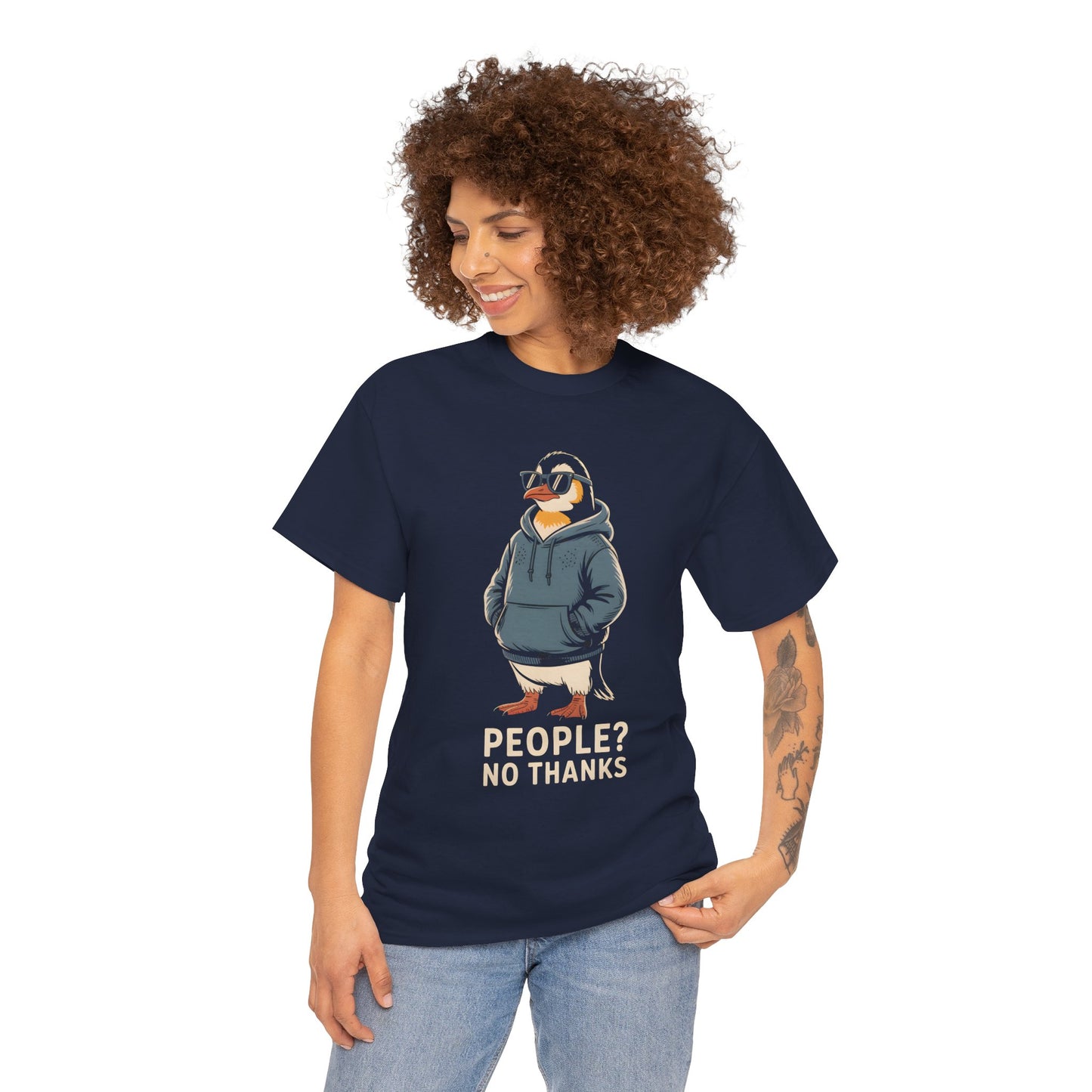 Funny Penguin T-Shirt – “People? No Thanks” Introvert Anti-Social Humor Tee Gift - 14847