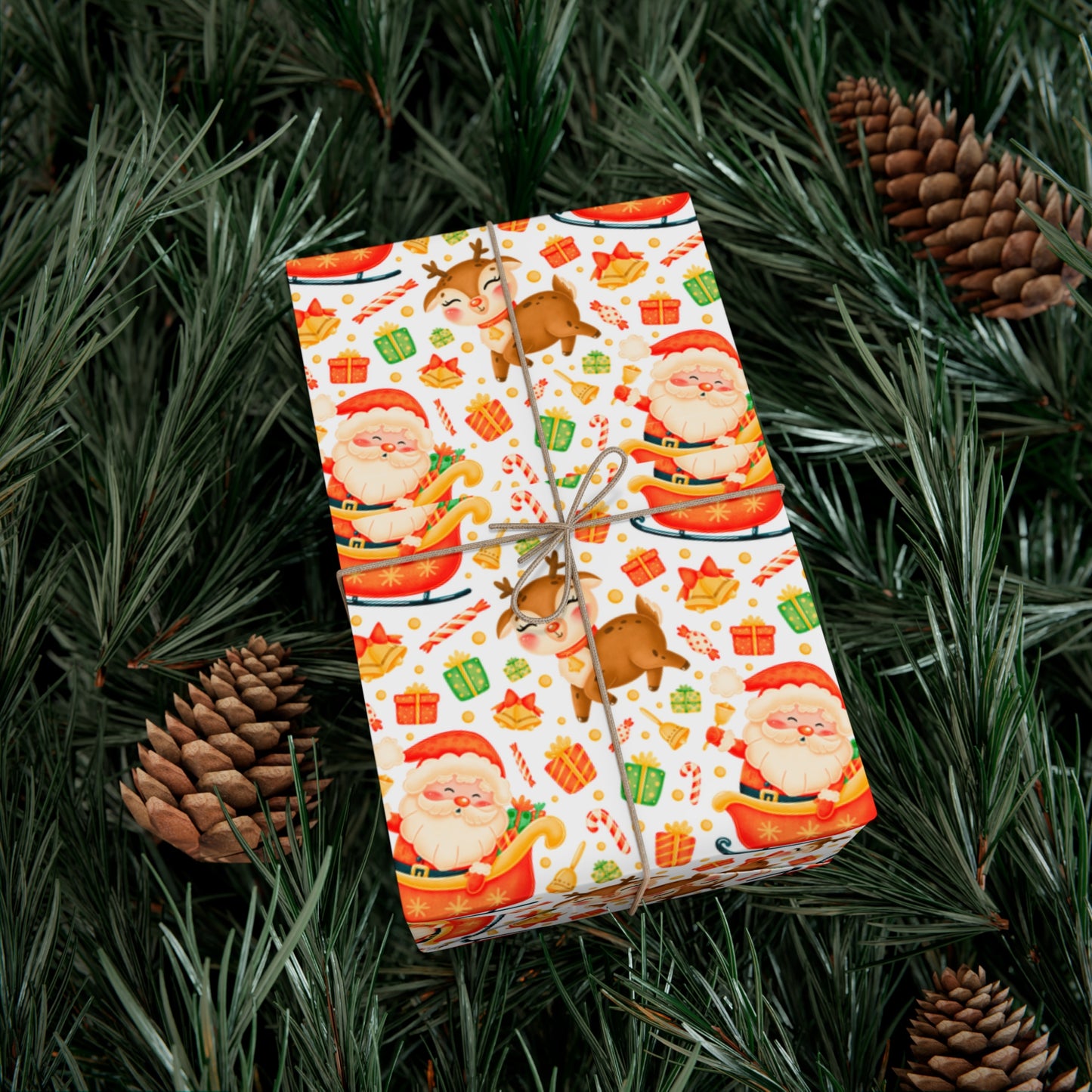 Santa & Reindeer, Orange Colored - Gift Wrap Papers - 10005