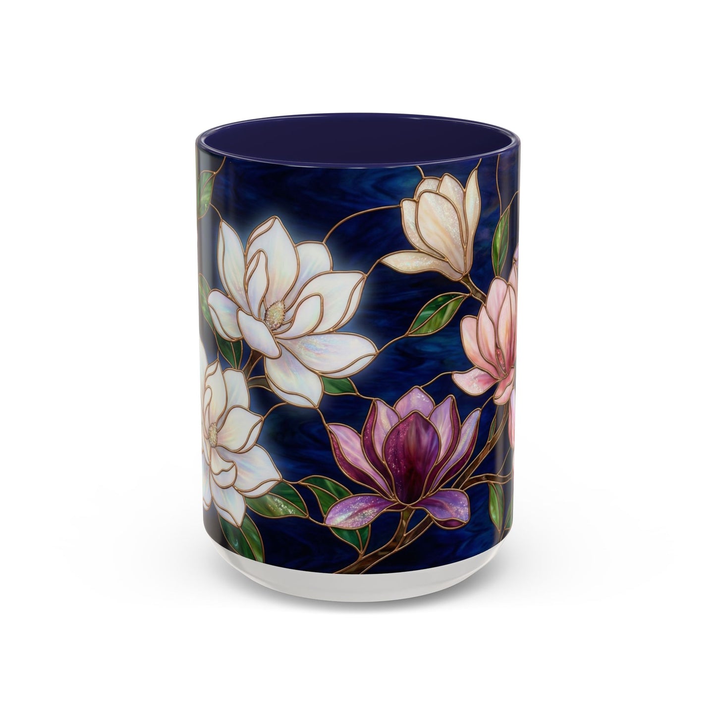 Magnolia Floral Accent Coffee Mug — Stained Glass Design (11/15 oz) - 14577