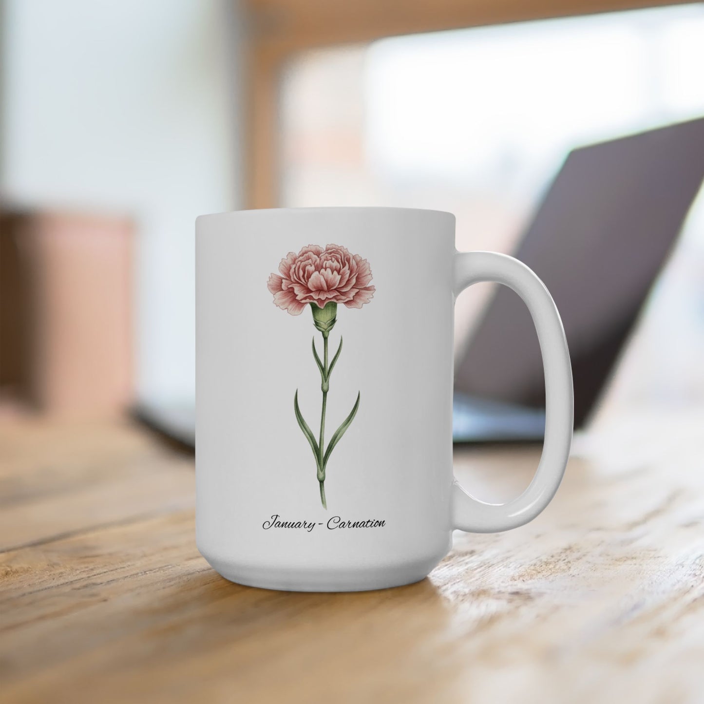 January Carnation Birth Flower Mug – Customizable (11oz & 15oz) - 14669
