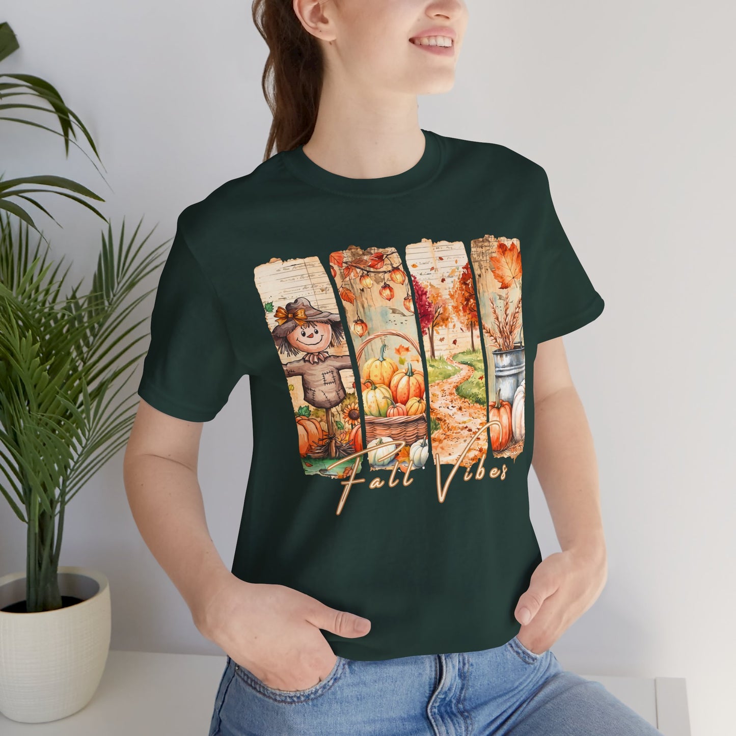 Fall Vibes T-Shirt, Autumn Pumpkin, Scarecrow & Harvest Graphic Tee - 14948
