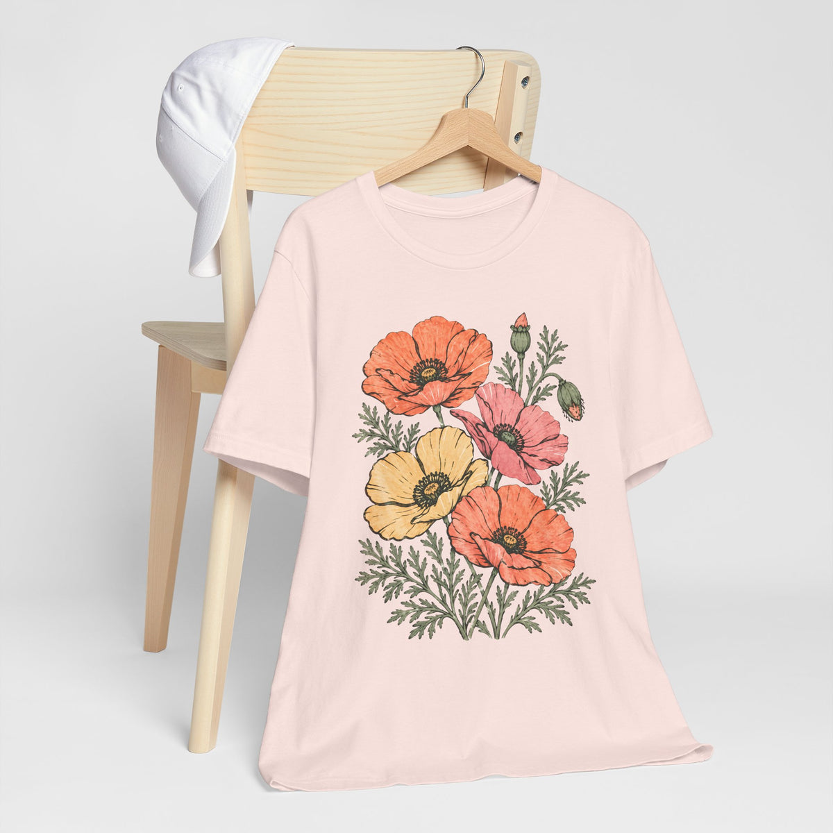 Floral Poppies T-Shirt, Vintage Wildflower Graphic Tee - 14988