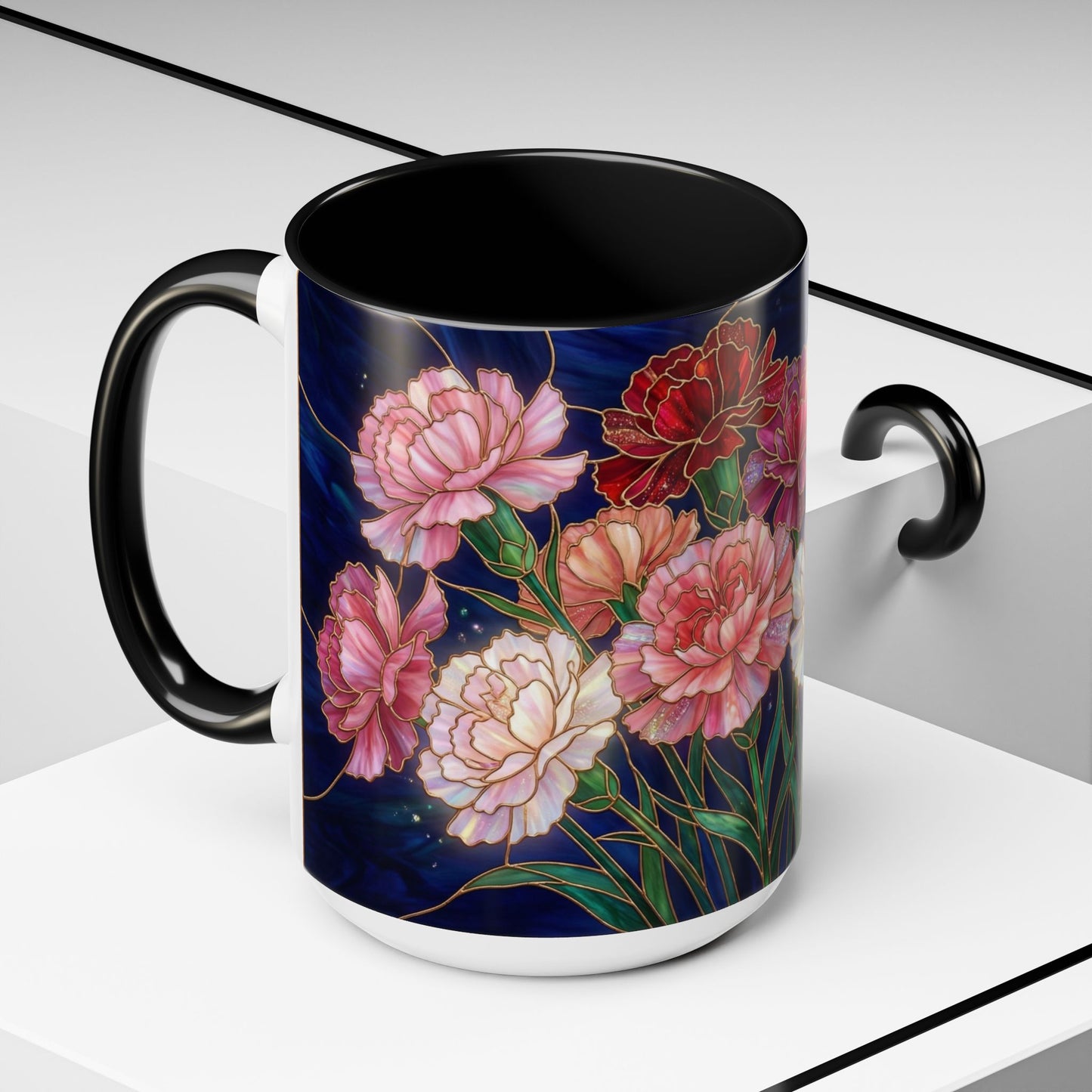 Carnation Floral  Accent Coffee Mug — Stained Glass Design (11/15oz) - 14559